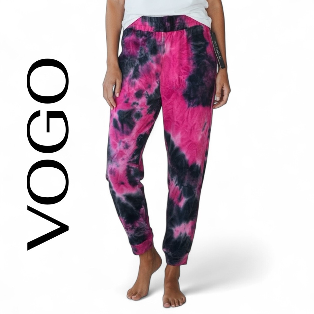 VOGO Tie Dye Joggers Pockets Lightweight Loungewear Size Large Pink Black NEW
